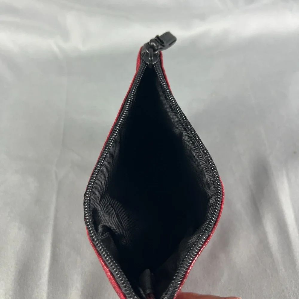 Basics Cosmetic Makeup Bag Womens Small Red Black Leather Trim Travel Organizer
